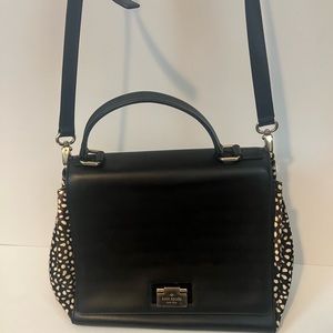 Kate Spade black leather animal print top handle bag with shoulder strap